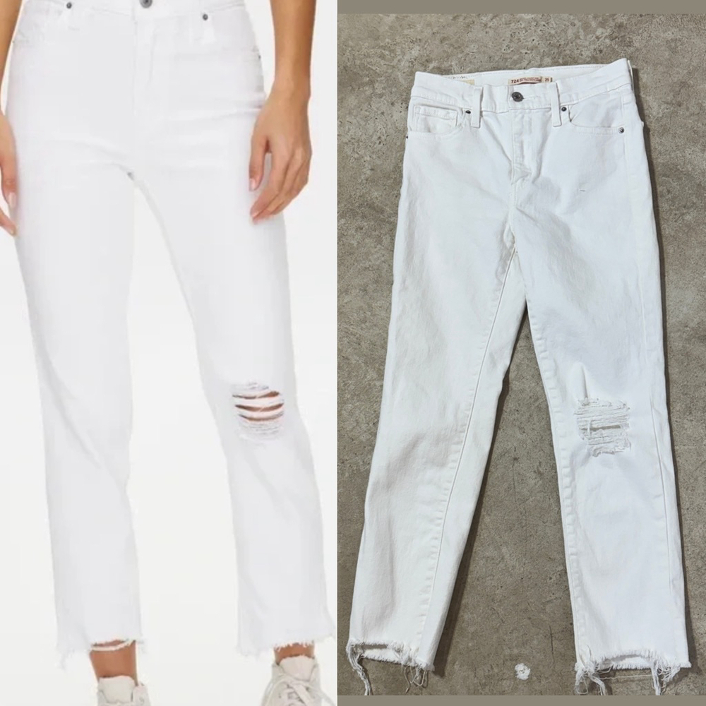 Levi's 724 High Rise Straight Crop Jeans Women’s Size 25 Raw Hem Distressed